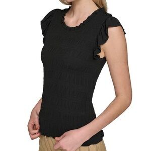 Karl Lagerfeld Black Ruffle Sleeve Knit Top